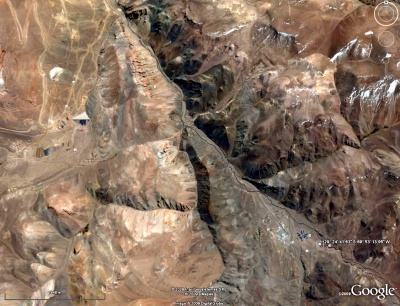 Vista satelital parcial de la explotación de Veladero. La imagen abarca unas 6.000 hectáreas, pero no toda el área trabajada.