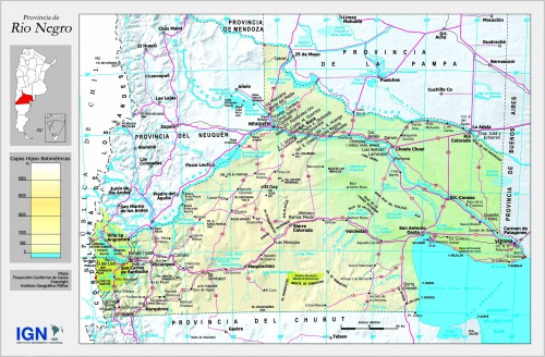 Mapa físico-político de la provincia de Río Negro.